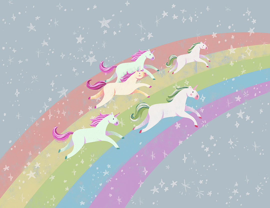 Unicorns on the rainbow wall mural