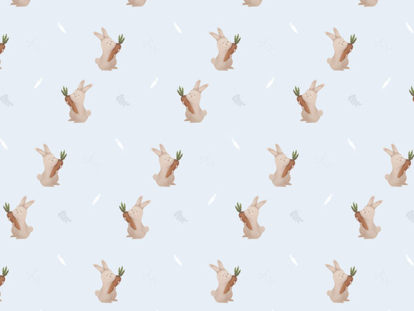 Rabbits with carrots patterned wallpaper