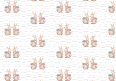 Rabbits in tutus with lines patterned wallpaper
