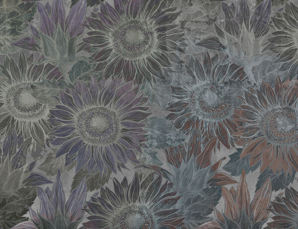 Dark colored sunflowers wall mural