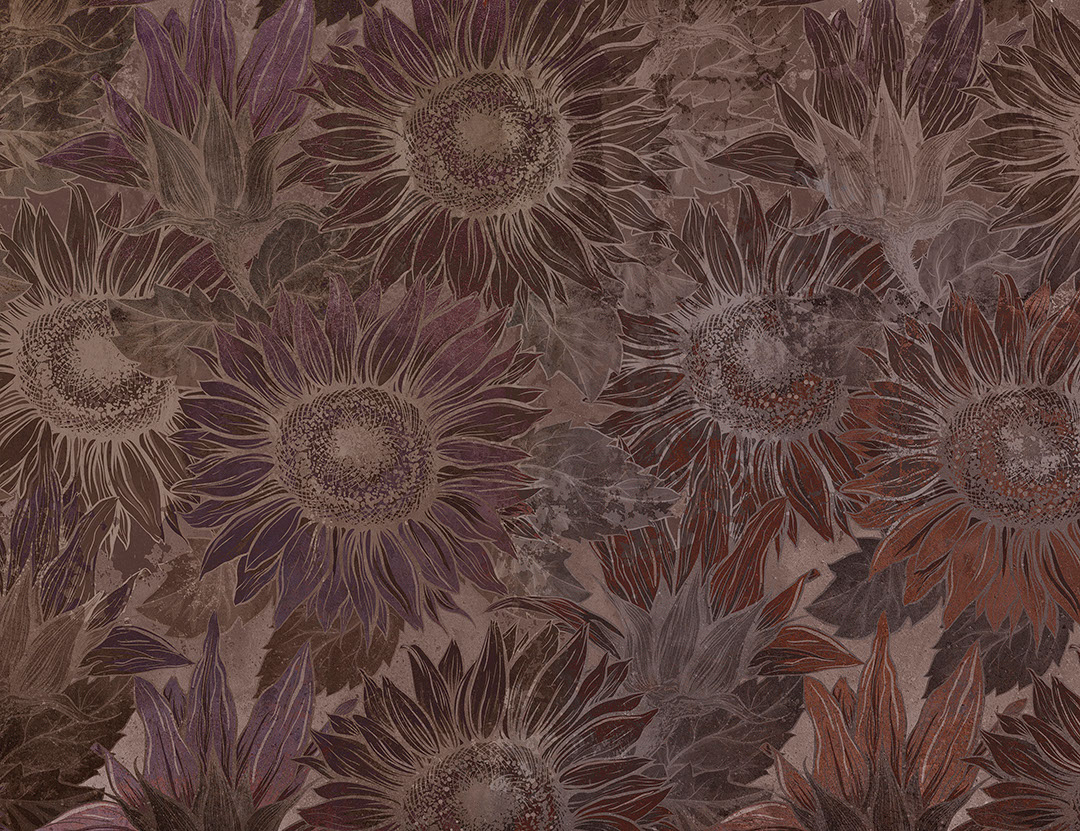 Dark red colored sunflowers wall mural