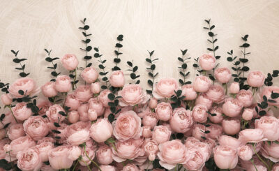 Delicate rose flowers on the textured beige background 3D wall mural