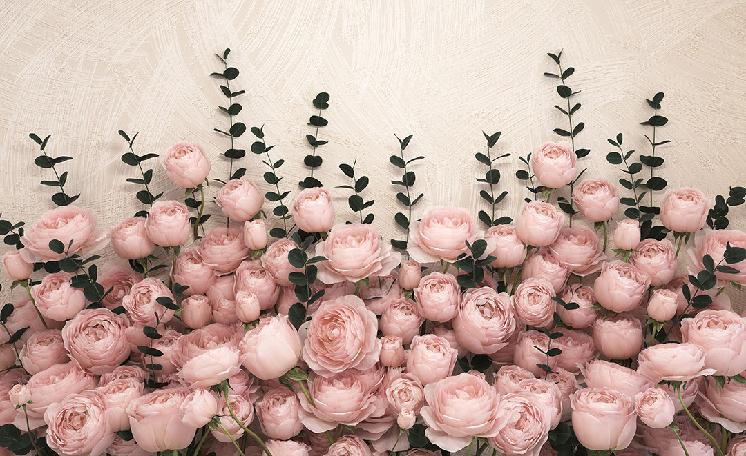 Delicate rose flowers on the textured beige background 3D wall mural