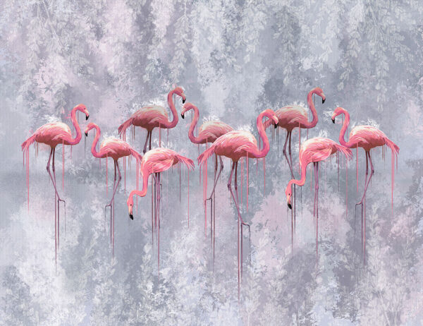 Pink flamingo flock wall mural