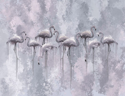 Flamingo flock wall mural in black and white