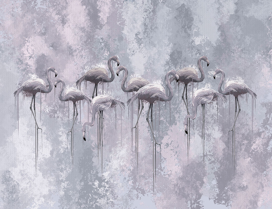 Flamingo flock wall mural in black and white