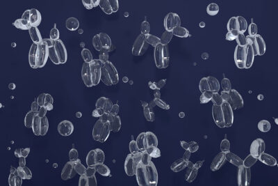 Transparent balloons in the shape of dogs on the navy blue background 3D wall mural