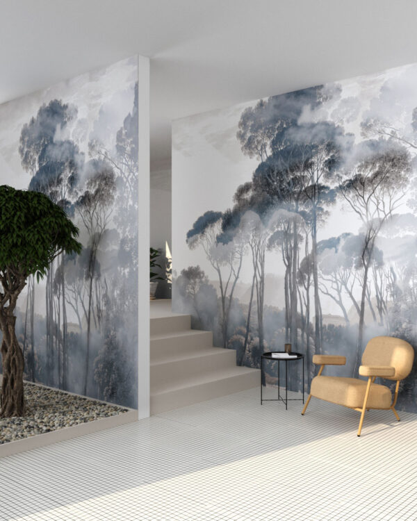 Grey forest in the fog wall mural for the living room