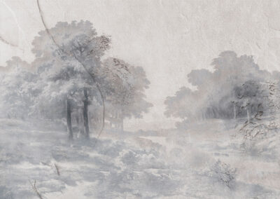 Grey vintage forest wall mural with old plaster texture