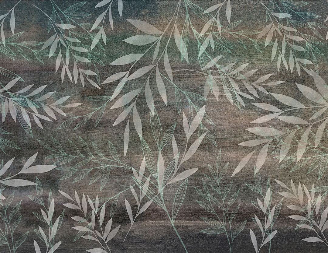 Botanical branches on a dark background wall mural