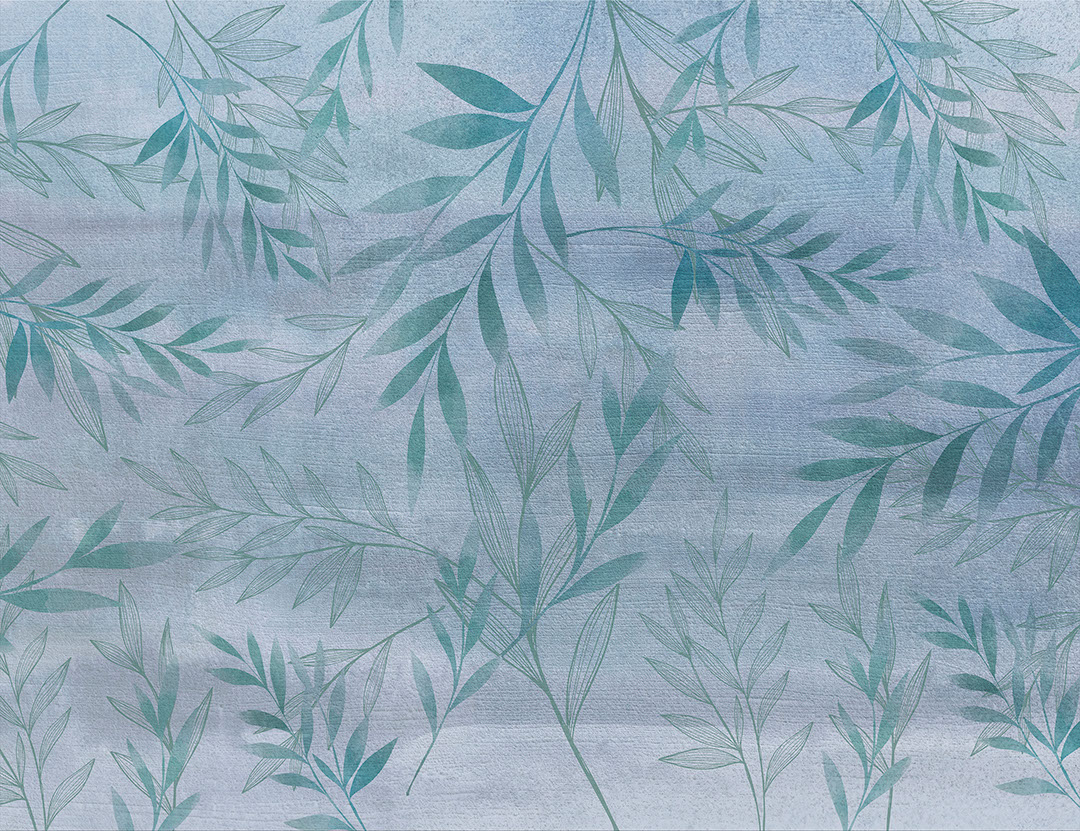Botanical branches on a blue background wall mural