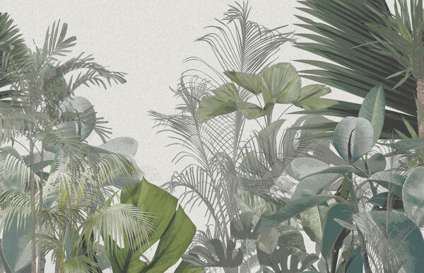 Tropical leaves and trees in green colours wall mural