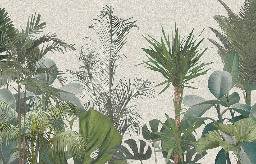 Tropical leaves and trees in green shades wall mural
