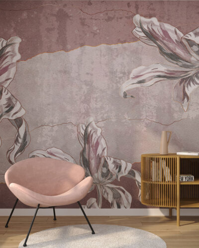 Stone flowers Irises wall mural in dark colours for the living room