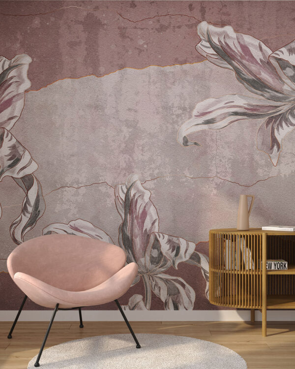 Stone flowers Irises wall mural in dark colours for the living room