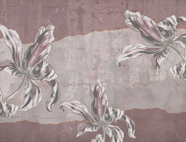 Stone flowers Irises textured wall mural in crimson colours