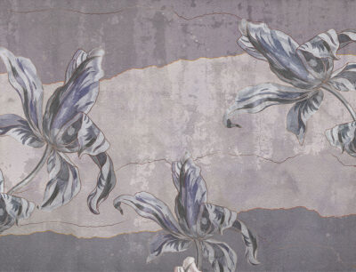 Stone flowers Irises textured wall mural in blue colours