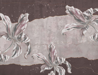 Stone flowers Irises textured wall mural in dark red colours