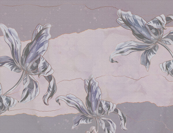 Stone flowers Irises wall mural in purple tones