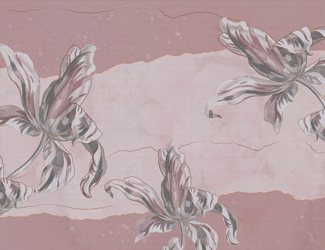 Stone flowers Irises wall mural in pink tones