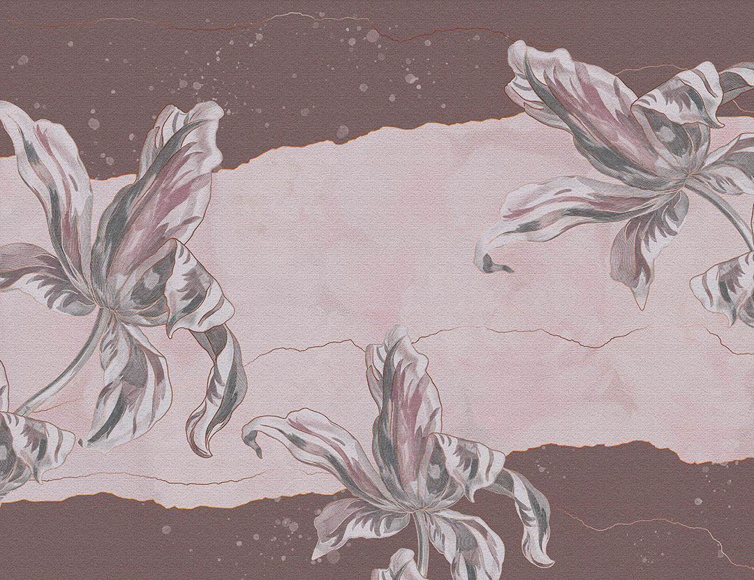 Stone flowers Irises wall mural in burgundy tones