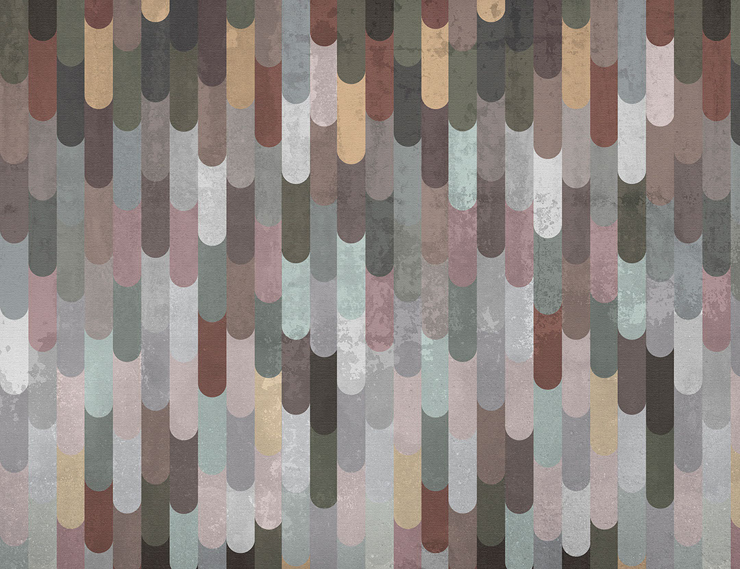 Cascade of coloured panels textured patterned wallpaper