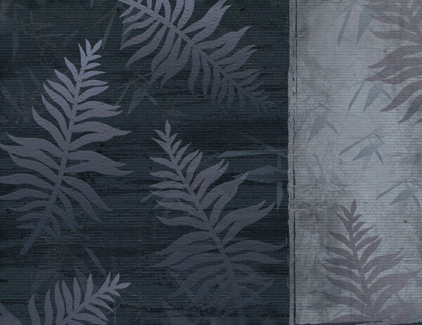 Fern leaves asymmetrical blue wall mural