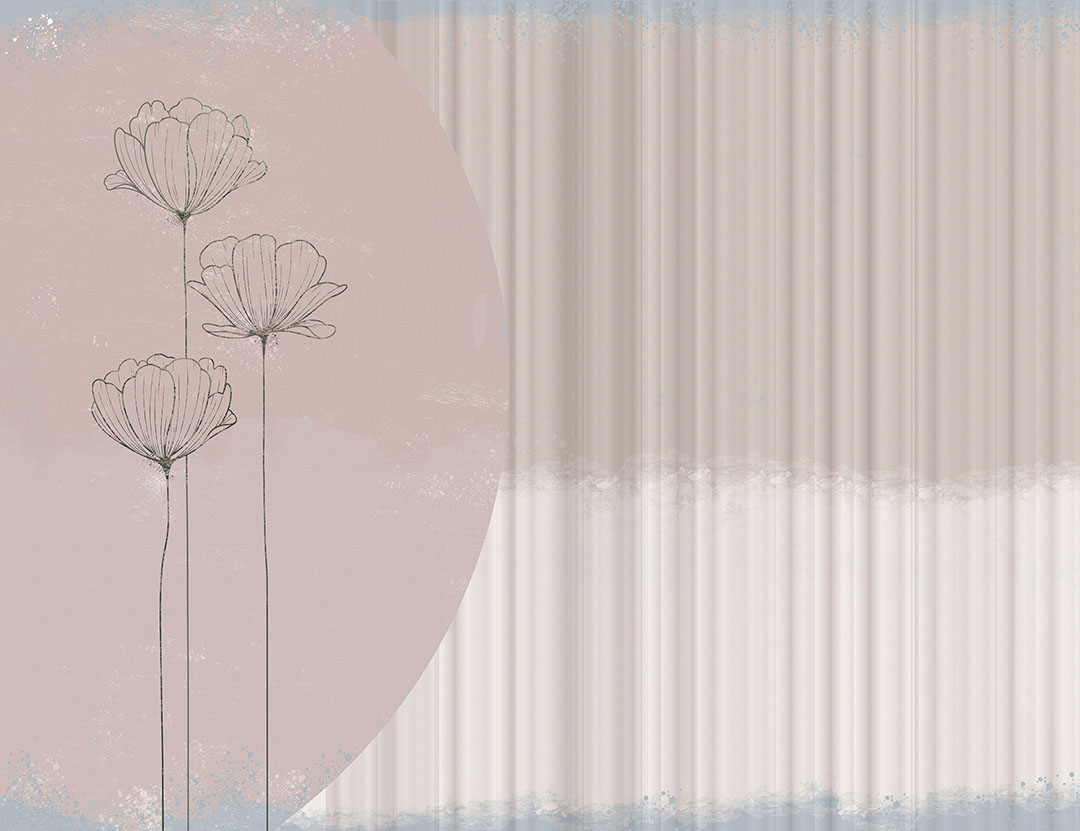 Pastel graphic lotuses with 3D strips wall mural