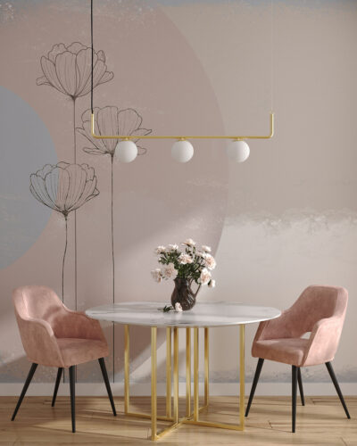 Delicate graphic lotuses with long stems wall mural for the kitchen