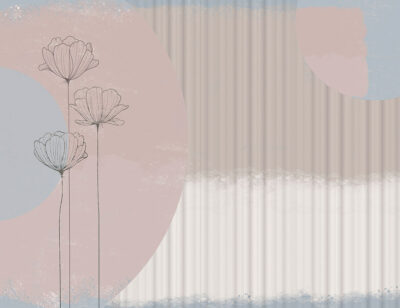Delicate graphic lotuses with long stems and 3D waves wall mural