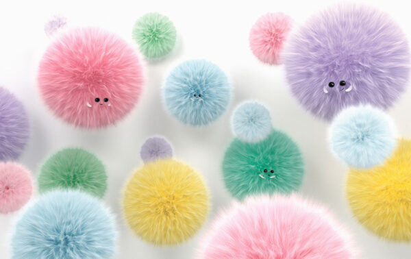 Colorful fluffy monster balls wall mural