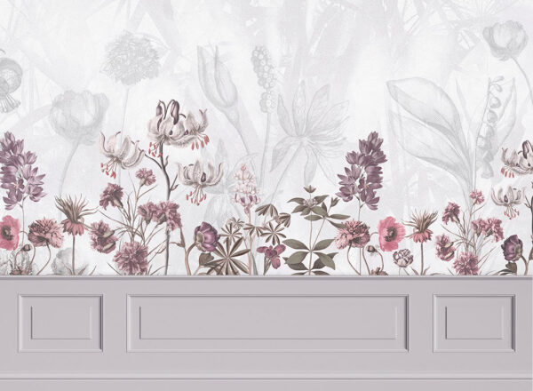 Delicate flowers with grey stucco molding wall mural