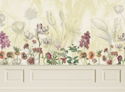 Delicate flowers with beige stucco molding wall mural