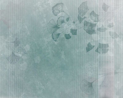 White Ginkgo leaves wall mural in Asian style on the blue striped background