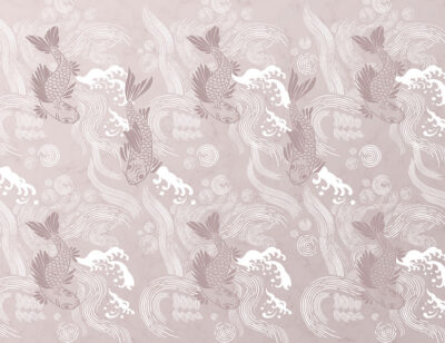 Asian-style purple and white carp Koi patterned wallpaper