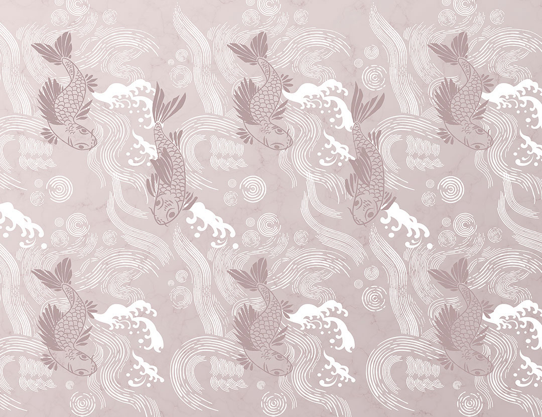 Asian-style purple and white carp Koi patterned wallpaper