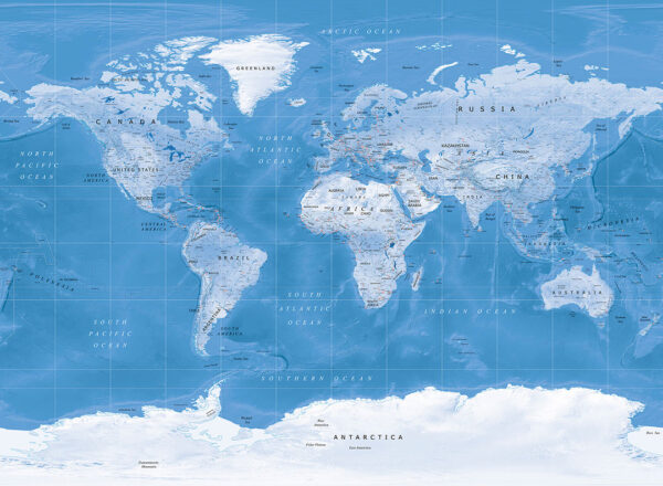 Map of the world wall mural in blue colour