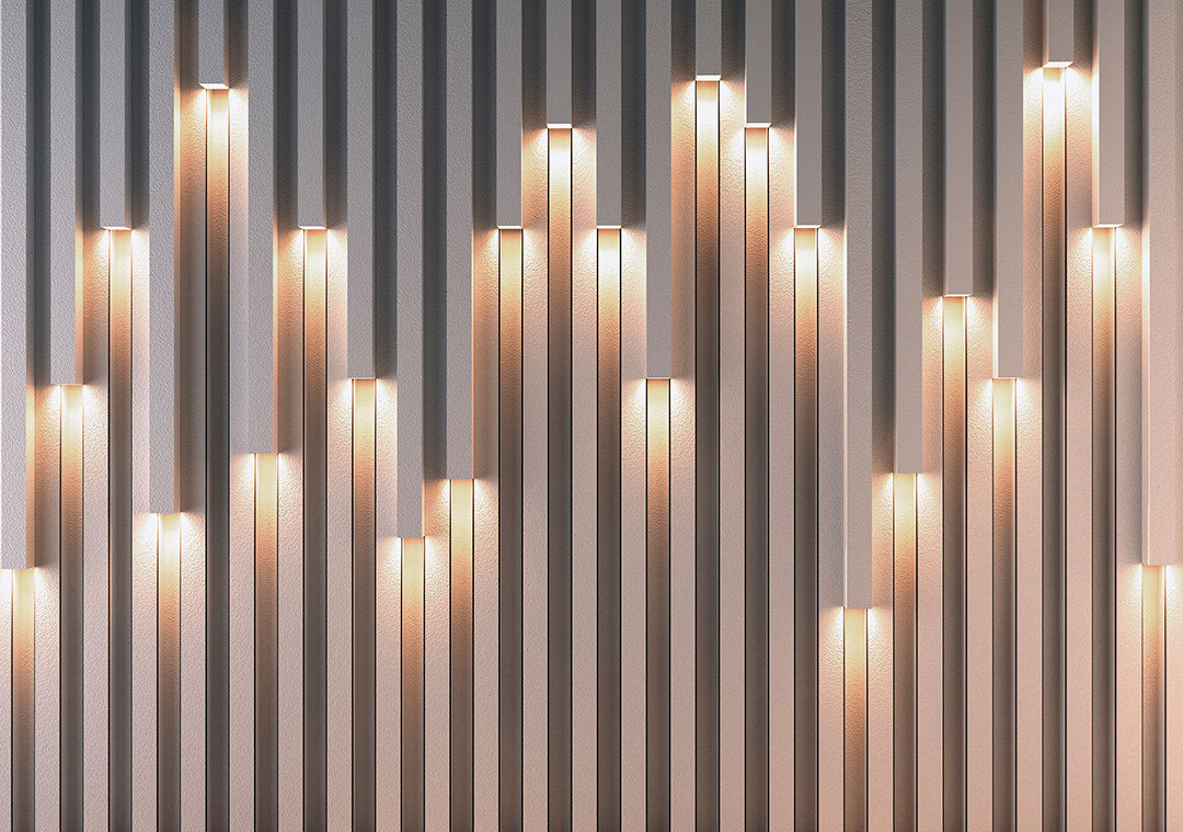 Beige 3D wall mural with built-in light effect