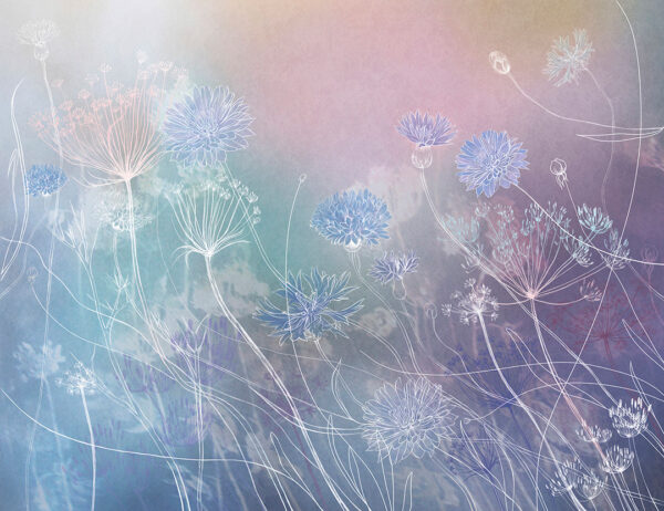 Watercolour wildflowers wall mural on the colourful background