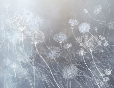 Watercolour wildflowers wall mural on the grey-blue background