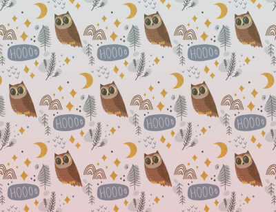 Owls and the moon patterned wallpaper on the gradient background