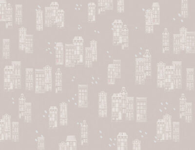 Patterned wallpaper of grey houses in the Victorian style