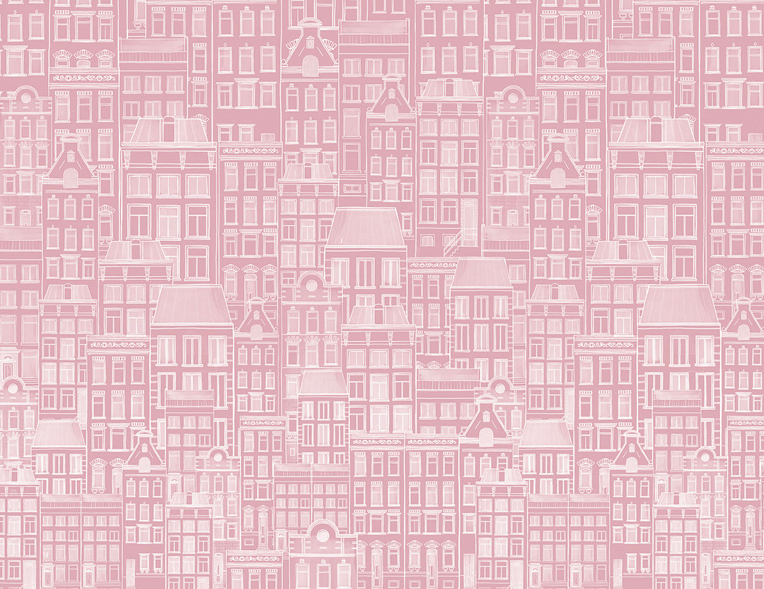 Hand-drawn minimalist pink houses wallpaper