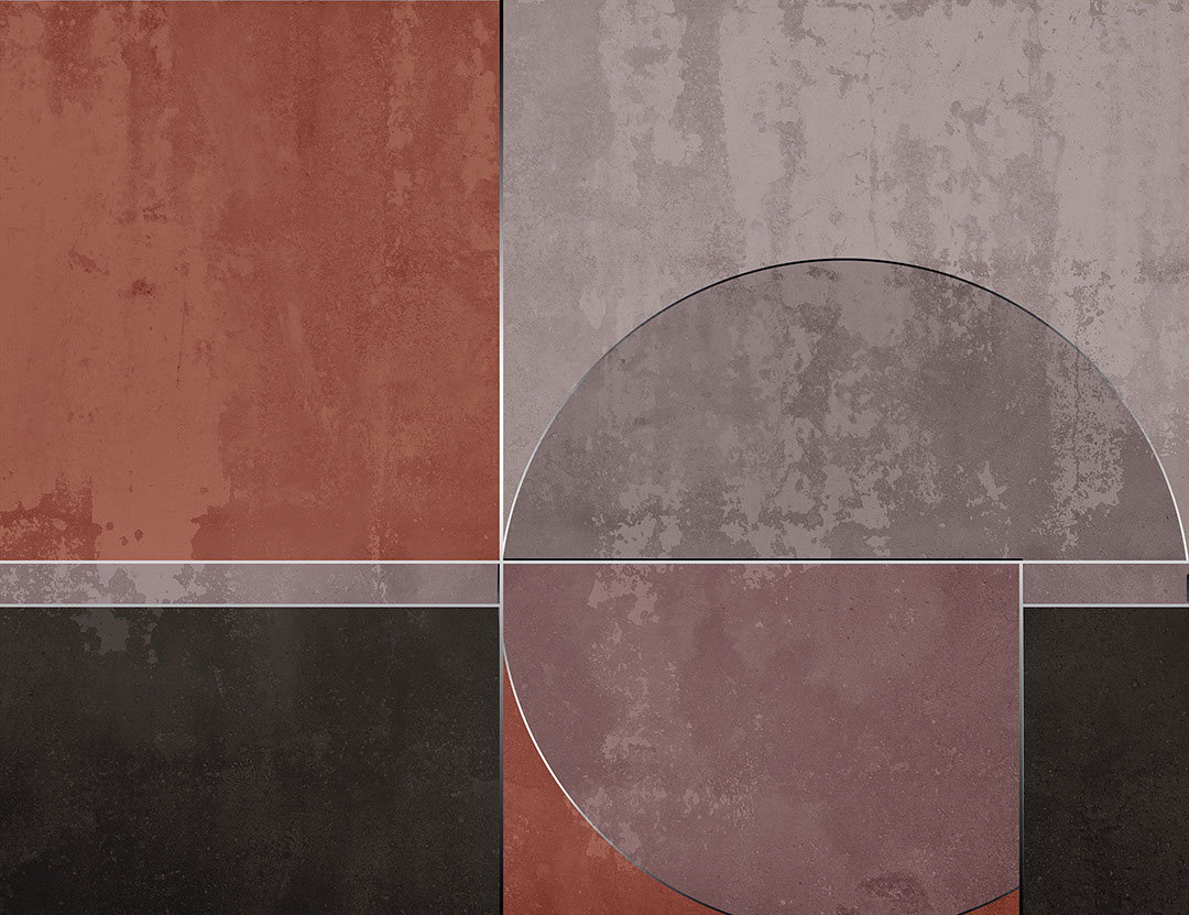 Geometric dark shapes wall mural with decorative plaster effect