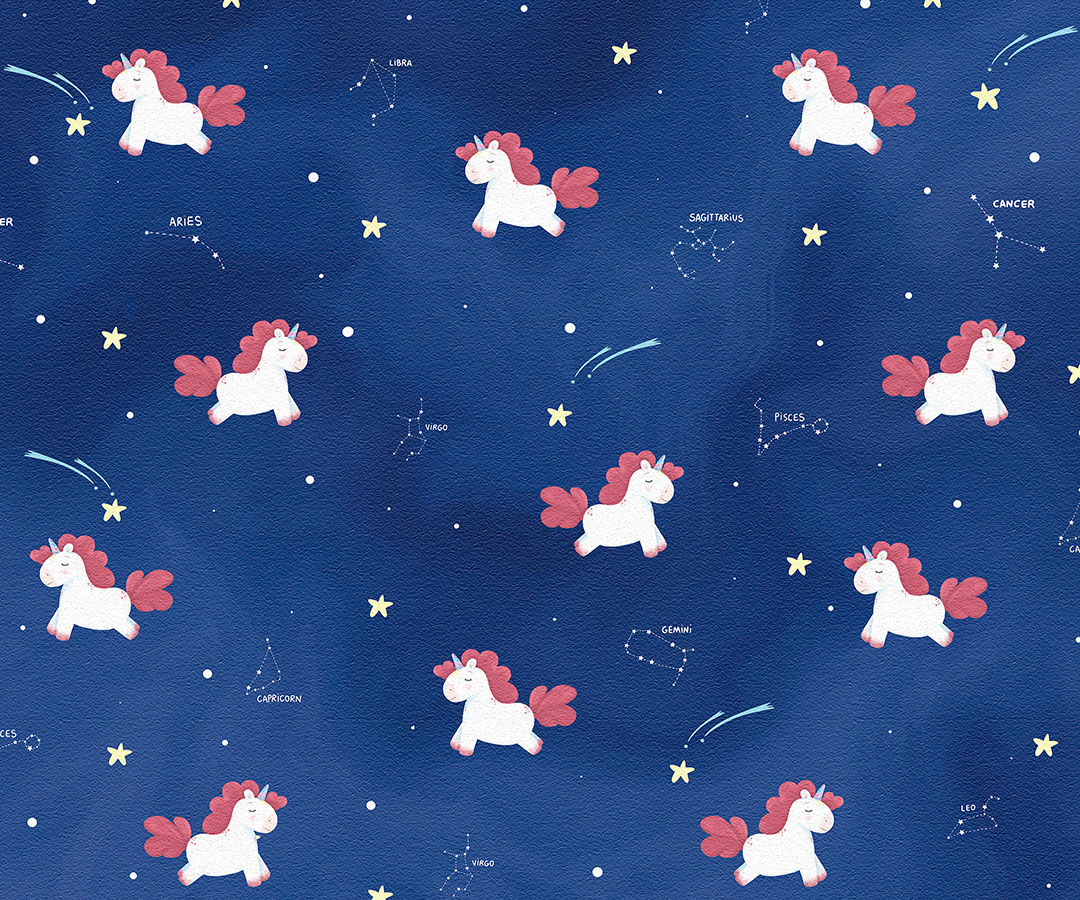 Dreamy unicorns with constellations patterned wallpaper
