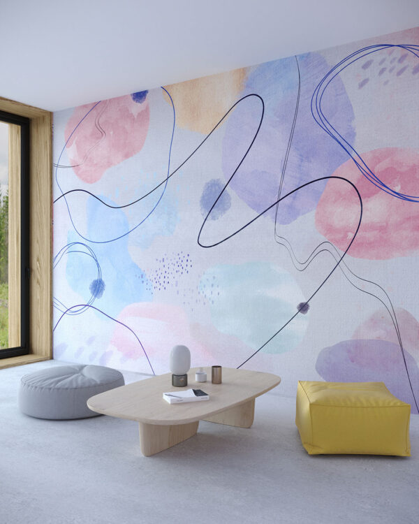 Bright watercolour abstract wall mural for the living room