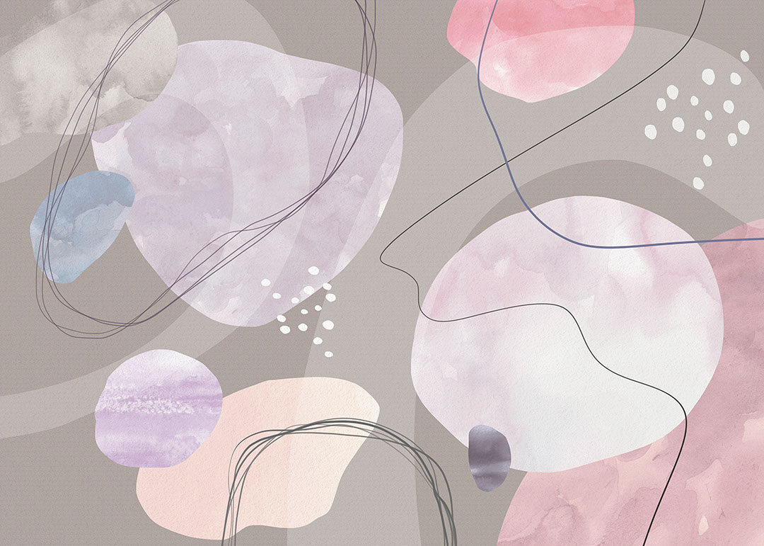 Watercolour abstract wall mural in purple tones
