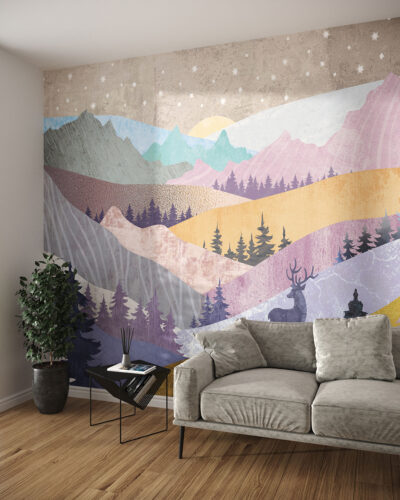 Multicoloured mountains with textures of gold wall mural for the living room