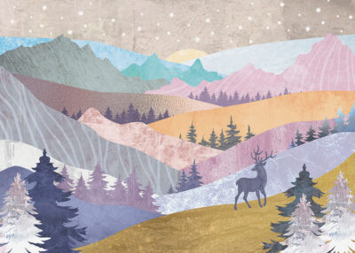 Multicoloured mountains with textures of gold wall mural