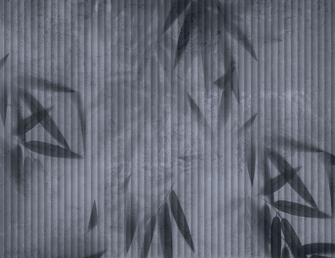 Dark blue palm leaf prints wall mural with 3D panels effect